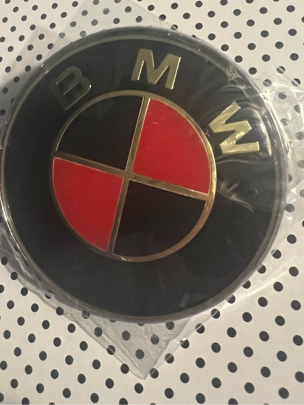 New BMW Black and Red Round Emblem Accent